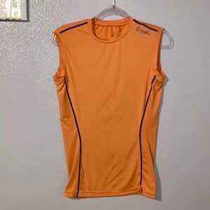 Tesla orange stretchy fitted sleeveless athletic muscle shirt